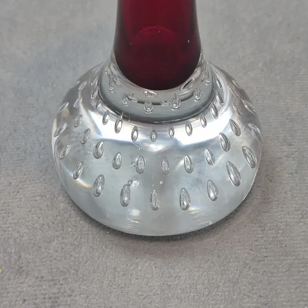 Vintage Aseda Sweden Jack In Pulpit Red Art Glass Bud Vase Controlled Bubbles
